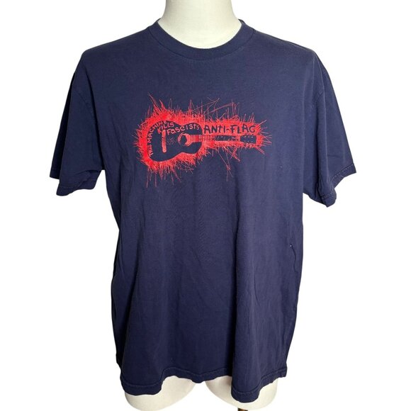 Anti Flag Graphic Band TShirt  XL Navy Blue Guitar Punk Rock Made In USA Tee - Picture 1 of 7